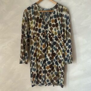 SHAN Resort Wear Pure Silk cover-up mini Dress M polka dots tunic top